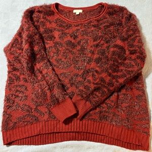 Maroonish/deep red 14th and Union Women’s Fuzzy Leopard Print Sweater
